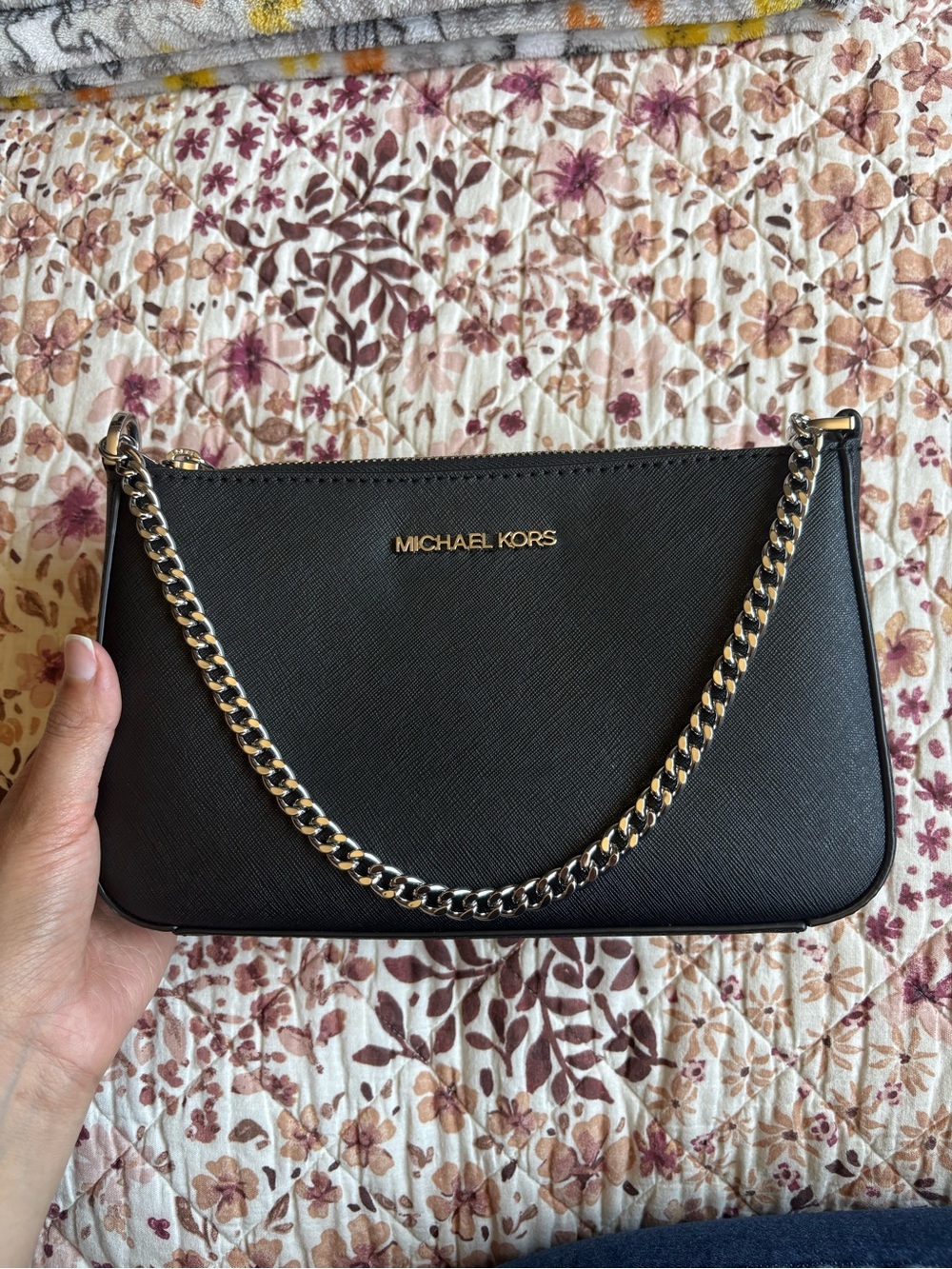 Michael Kors Black Leather Chain-Detail Shoulder Clutch